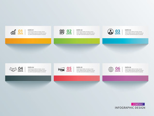 Wall Mural - infographics tab in horizontal paper index with 6 data template. vector illustration abstract backgr