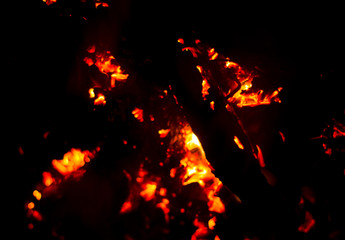 Flame of fire with sparks on a black background