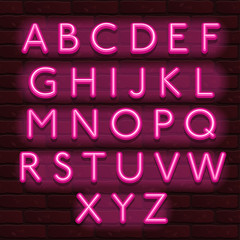 Neon Banner alphabet font bricks wall