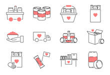Food Drive Outline Icon Collection Set. Charity Meal Vector Illustration.
