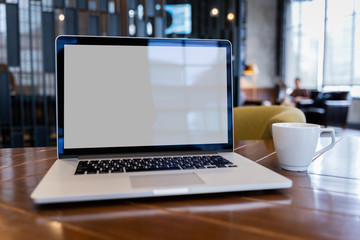 Wall Mural - mock up using laptop with blank screen computer modern