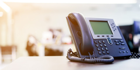 close up telephone landline at office concept