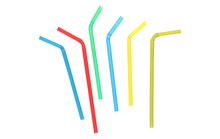 Colorful Drinking Straws Isolated On White Background With Clipping Path, Top View