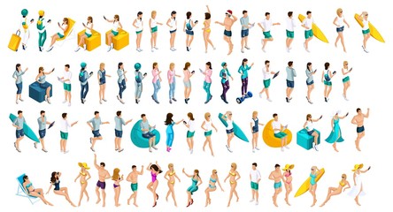 Wall Mural - isometrics is a large set of teenagers in summer clothes and bathing suits, the men's men at any cho