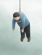 © fStop - Man hanging from rope on blue background