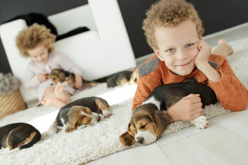 Wall Mural - Child with a dog 