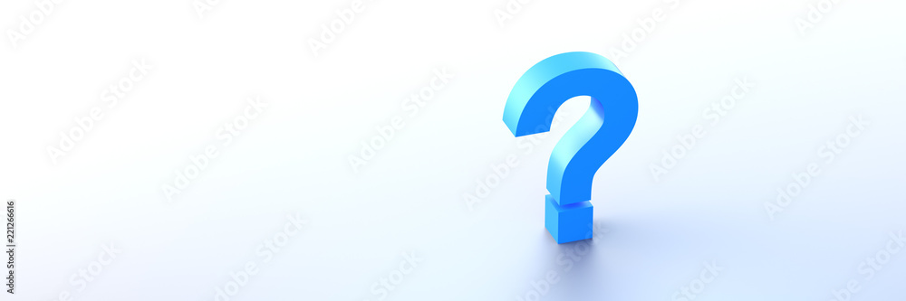 Blue question mark background with empty space on left side. 3D ...