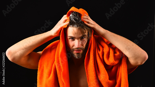 Macho Attractive Nude Guy Black Background Man Bearded Tousled