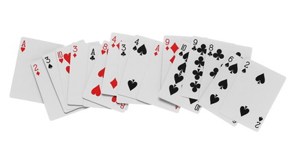 Wall Mural - Playing cards for poker and gambling, isolated on white background with clipping path