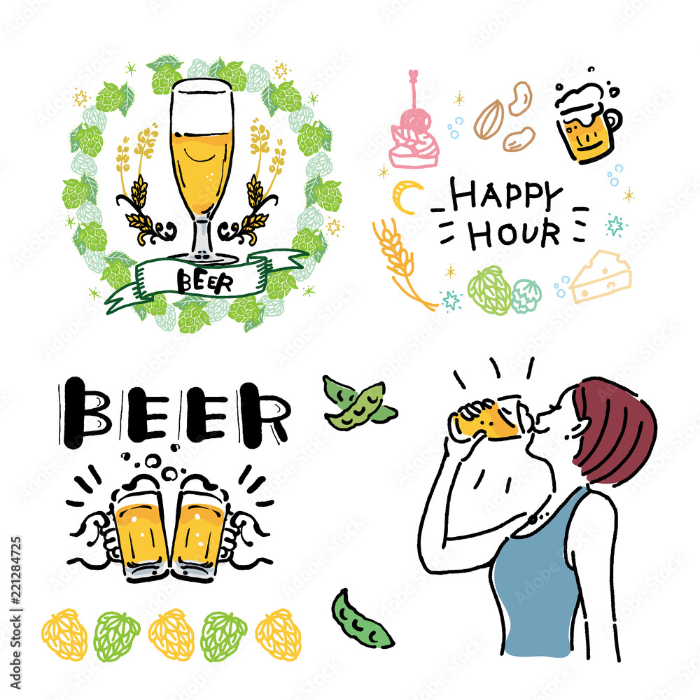 ビール フレーム 乾杯 イラスト セット Wall Mural Matsu