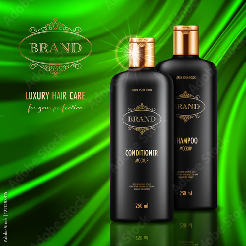Cosmetic Advertising Poster With Realistic Containers For Hair