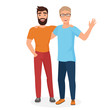 © lembergvector - Vector cartoon illustration of couple boy males best friends isolated. Happy teenagers guys in a friendly hug.