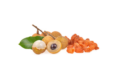 Wall Mural - Fresh and dried Longan on white background