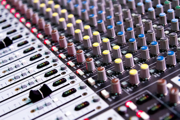 Analogue sound mixer. A close-up.