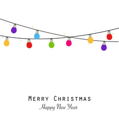 Colorful light bulb. Christmas and Happy new year greeting card 