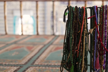 rosary in the mosque for Muslims and blessed Friday message or Ramadan concept. 