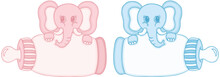 Pink And Blue Elephant With Baby Milk Bottle
