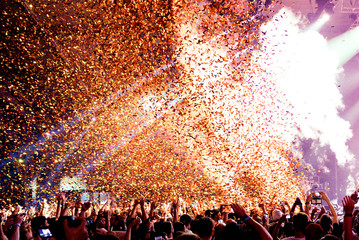 Wall Mural - Crowd in a concert with confetti