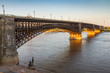 Eads Bridge Over the Mississippi River, St. Louis, Missouri at Dusk Golden  Hour