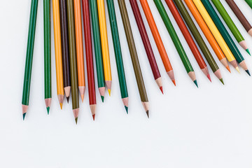 Wall Mural - Set of colorful pencils on white background. Autumn color palette Back to school concept. Copy space for text