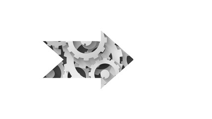 white arrow on abstract industrial background with white cogs