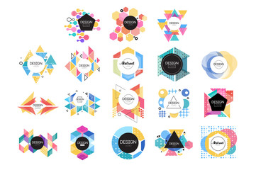 Colorful abstract design logo set, geometric shape signs vector Illustrations