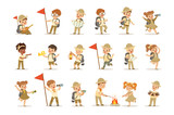 Fototapeta  - Set of girls and boys in scout costumes