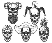 Set Of Skull In Fun Headwear