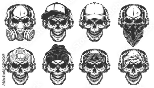 Set of hipster skulls