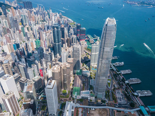 Aerial view of Hong Kong city at night