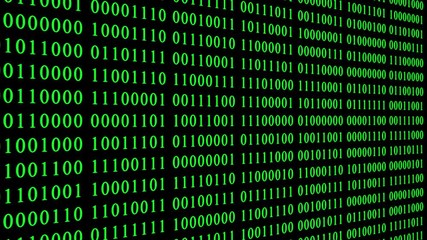 Wall Mural - side view of green binary digital code