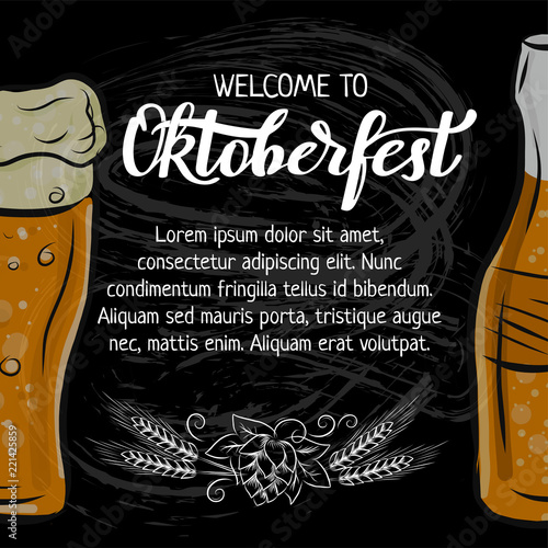 Oktoberfest Hand Drawn Lettering And Outline Mug Of Beer For