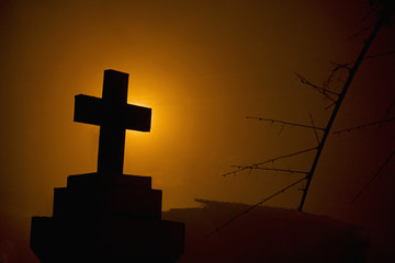 Cross in front of a goan house, India.