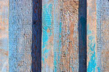 Wall Mural - Blue painted vintage weathered wooden planks closeup. Abstract wooden background