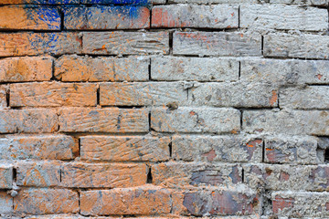 Wall Mural - Painted old red brick wall texture with cement mortar stains. Abstract brick wall background