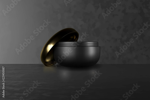 Download A Beautiful Cosmetic Templates For Ads Realistic 3d Black Matte Cosmetic Jar For Skin Care Cream Or Makeup Magazine Template With Hair Care Products Vector Brand Illustration Stock Vector Adobe Stock