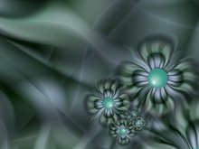 Fantasy Fractal Image With  Blue And Grey Flowers. Original Template With Place For Inserting Your Text...Fractal Art As Background.