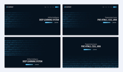 Set of Deep Learning System and Programming Courses. Website or mobile app landing page. Vector Illustration.