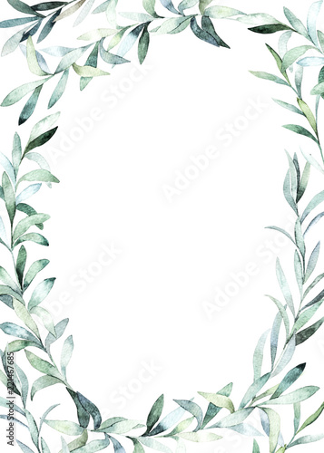 Watercolor frame with eucalyptus branch for card, wedding, greeting, invitati...