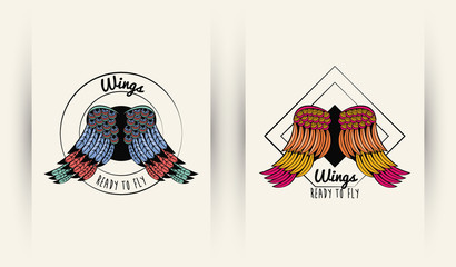 Sticker - Set of colorful wings drawings