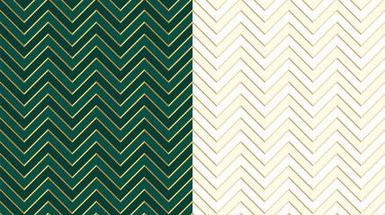 chevron zig zag emerald (dark green) seamless pattern with golden lines. cute ivory background in li