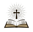Bible, Scripture logo or label. Faith, creed, worship symbol. Vector illustration