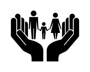 Canvas Print - parents with son silhouette in hands isolated icon