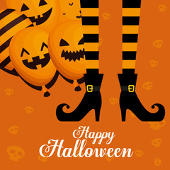 Canvas Print - halloween card with balloons helium and wich feets