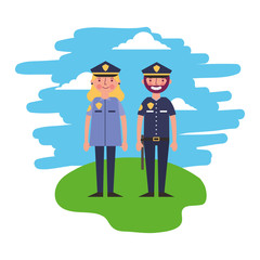 Sticker - police man and woman workers together