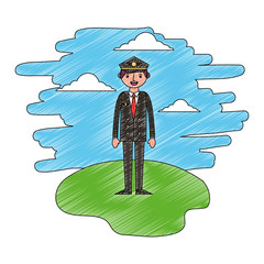 Wall Mural - airplane pilot in landscape character