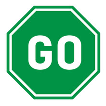 Go Sign On White Background. Flat Style. Green Go Sign For Your Web Site Design, Logo, App, UI. Go Traffic Symbol. Hexagonal Green Go Sign.