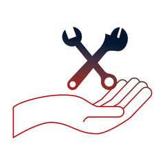 Poster - hand with wrenchs keys crossed tools