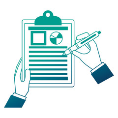 Poster - hands with pen and document file statistics pie