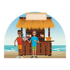 Canvas Print - Peoplea at beach kiosk